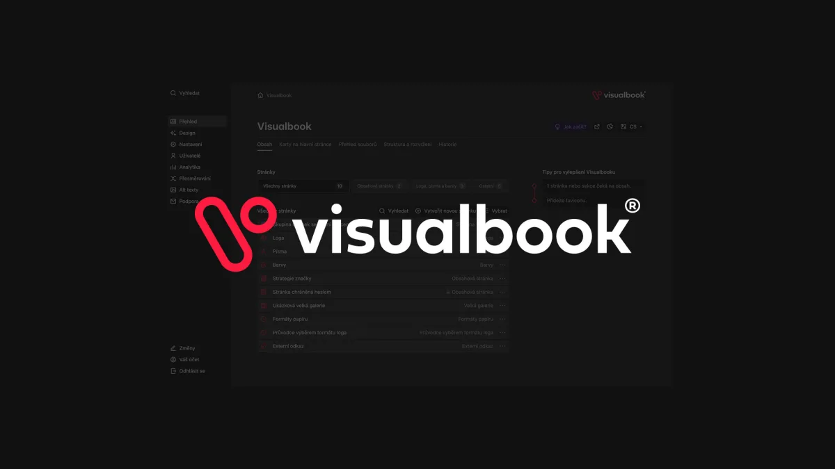 Logo Visualbook přes ztmavený snímek administrace brand manuálu