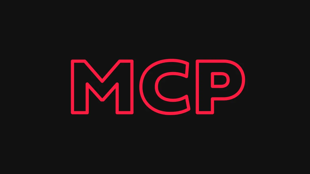 Červený obrysový nápis MCP na černém pozadí
